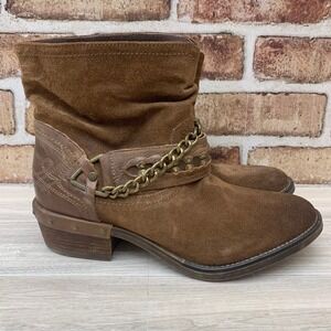 Sundance Womens Brown Suede Ankle Boots Leather Chain Detail Buckle 40 EU 9.5 US